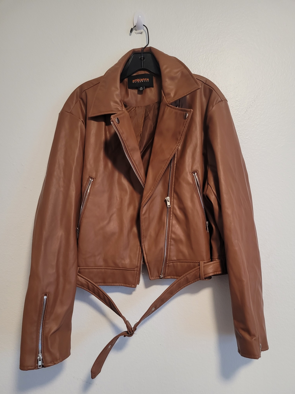 Faux Leather Biker Jacket in Brown